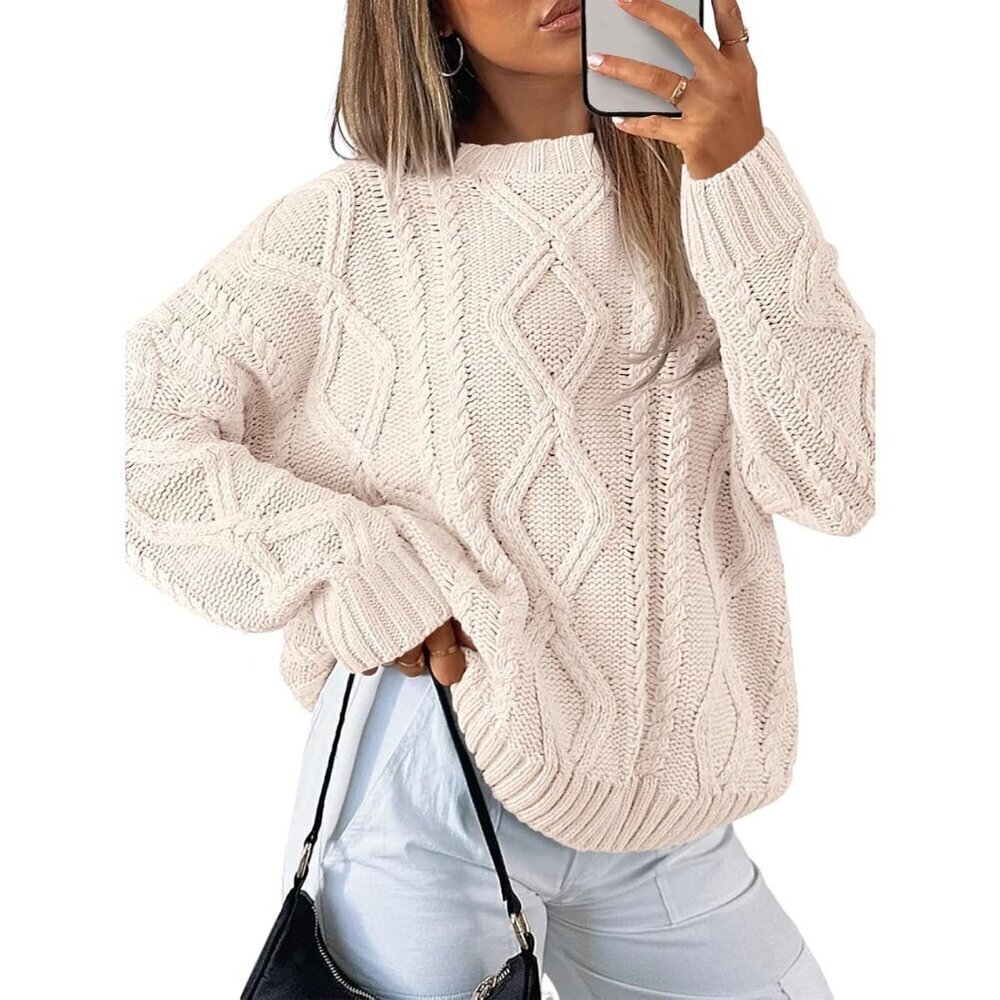 Women’s Oversized Cable Knit Crewneck Sweaters for Fall and Winter Fashion